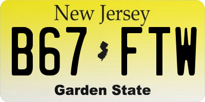 NJ license plate B67FTW