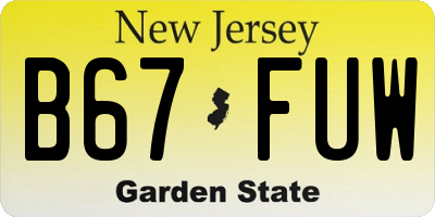 NJ license plate B67FUW