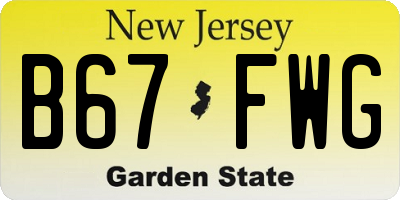 NJ license plate B67FWG