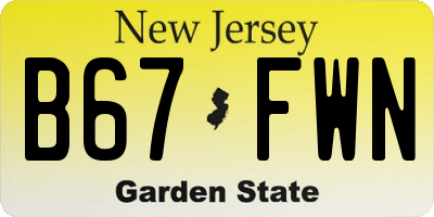 NJ license plate B67FWN