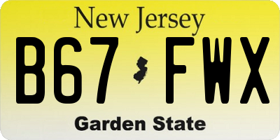 NJ license plate B67FWX