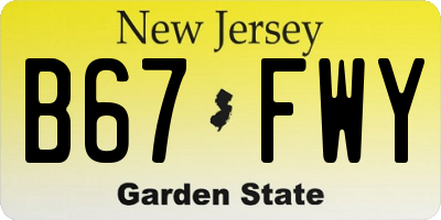 NJ license plate B67FWY