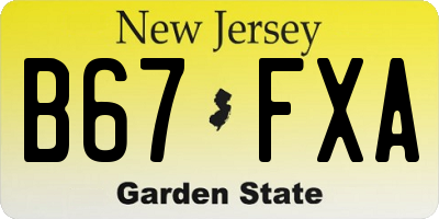 NJ license plate B67FXA