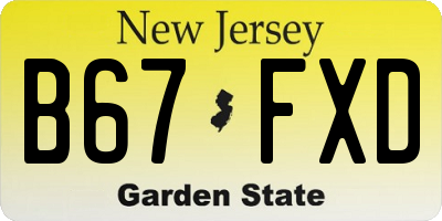 NJ license plate B67FXD