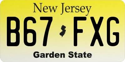 NJ license plate B67FXG