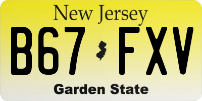 NJ license plate B67FXV
