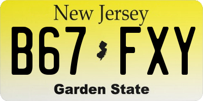 NJ license plate B67FXY