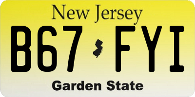 NJ license plate B67FYI