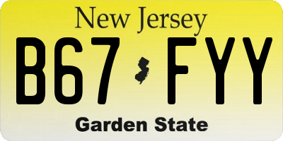 NJ license plate B67FYY