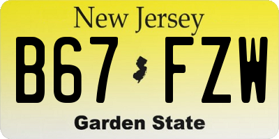 NJ license plate B67FZW