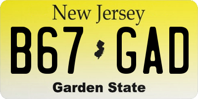 NJ license plate B67GAD