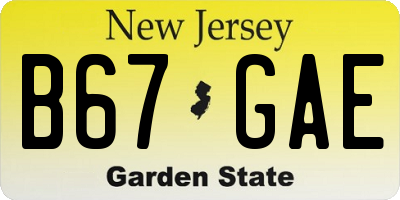 NJ license plate B67GAE