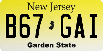 NJ license plate B67GAI