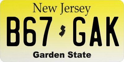 NJ license plate B67GAK