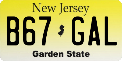 NJ license plate B67GAL