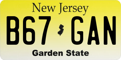 NJ license plate B67GAN