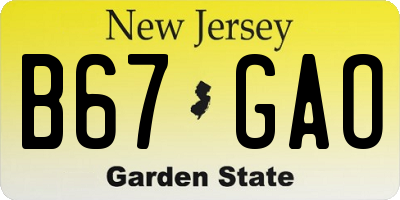 NJ license plate B67GAO