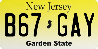NJ license plate B67GAY