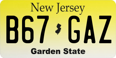 NJ license plate B67GAZ
