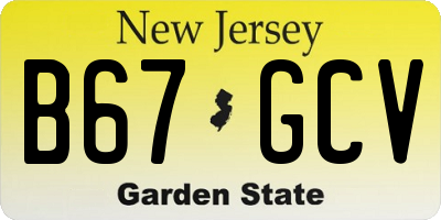 NJ license plate B67GCV