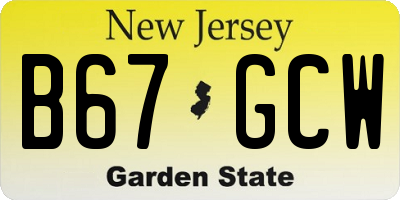 NJ license plate B67GCW