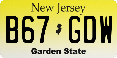 NJ license plate B67GDW