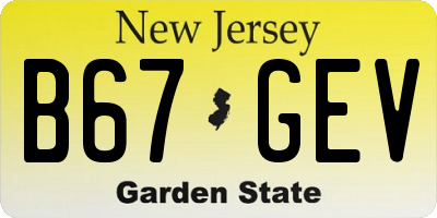 NJ license plate B67GEV