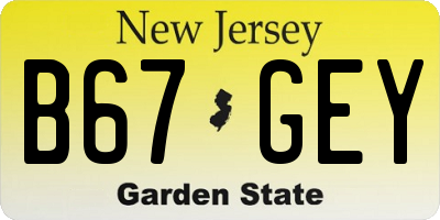 NJ license plate B67GEY