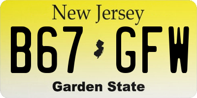 NJ license plate B67GFW