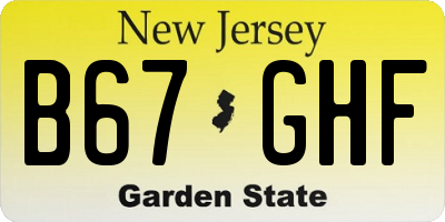NJ license plate B67GHF