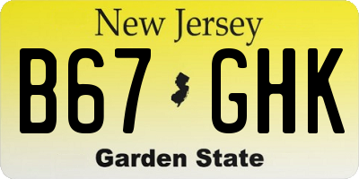NJ license plate B67GHK