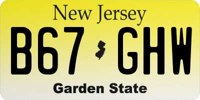 NJ license plate B67GHW