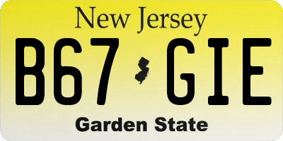 NJ license plate B67GIE