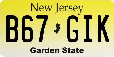NJ license plate B67GIK