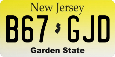 NJ license plate B67GJD