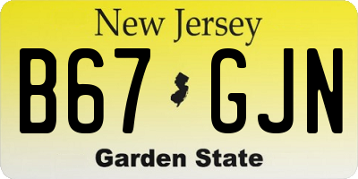 NJ license plate B67GJN