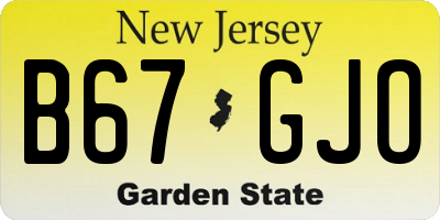 NJ license plate B67GJO