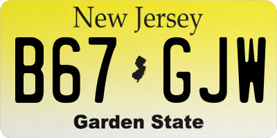 NJ license plate B67GJW