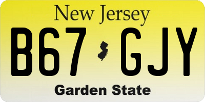NJ license plate B67GJY