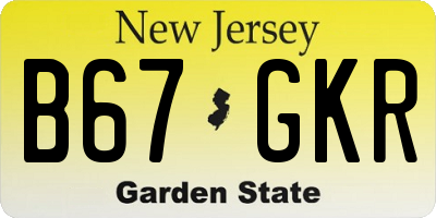 NJ license plate B67GKR