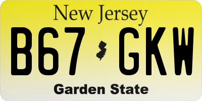 NJ license plate B67GKW