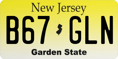 NJ license plate B67GLN
