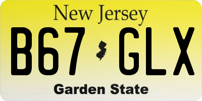 NJ license plate B67GLX