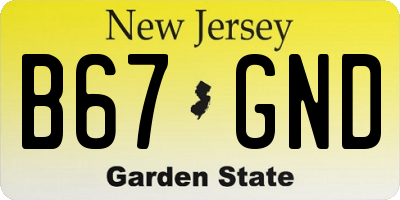 NJ license plate B67GND