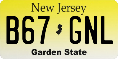 NJ license plate B67GNL