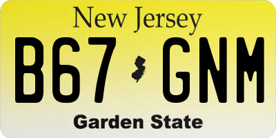 NJ license plate B67GNM