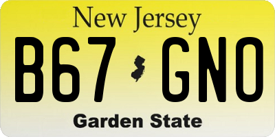 NJ license plate B67GNO