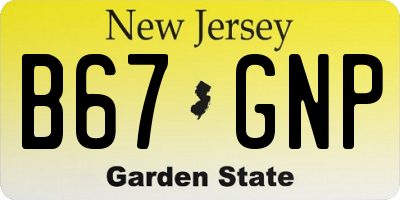NJ license plate B67GNP