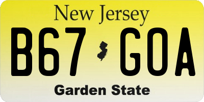 NJ license plate B67GOA