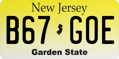 NJ license plate B67GOE